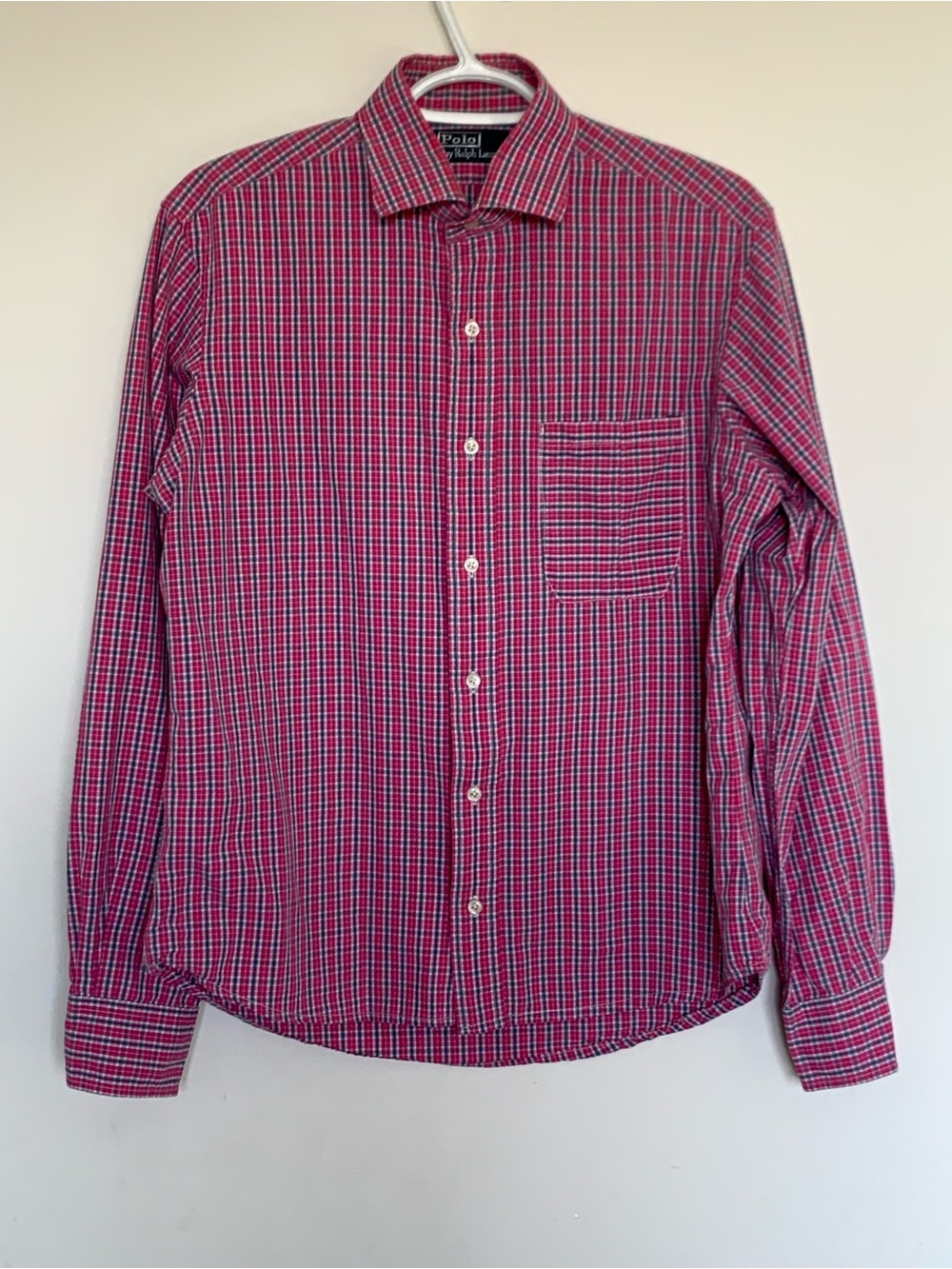 Polo by Ralph Lauren Pink Blue Plaid Button Up Shirt 151/2 34/35 Cotton